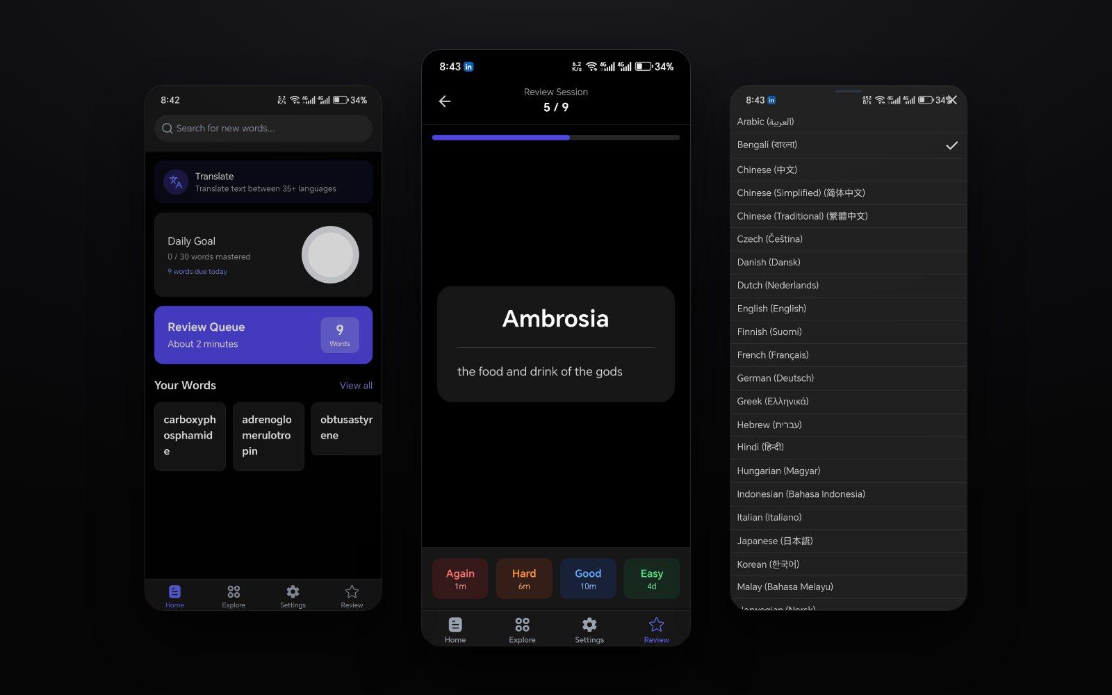 Schermate dell’app Vocab